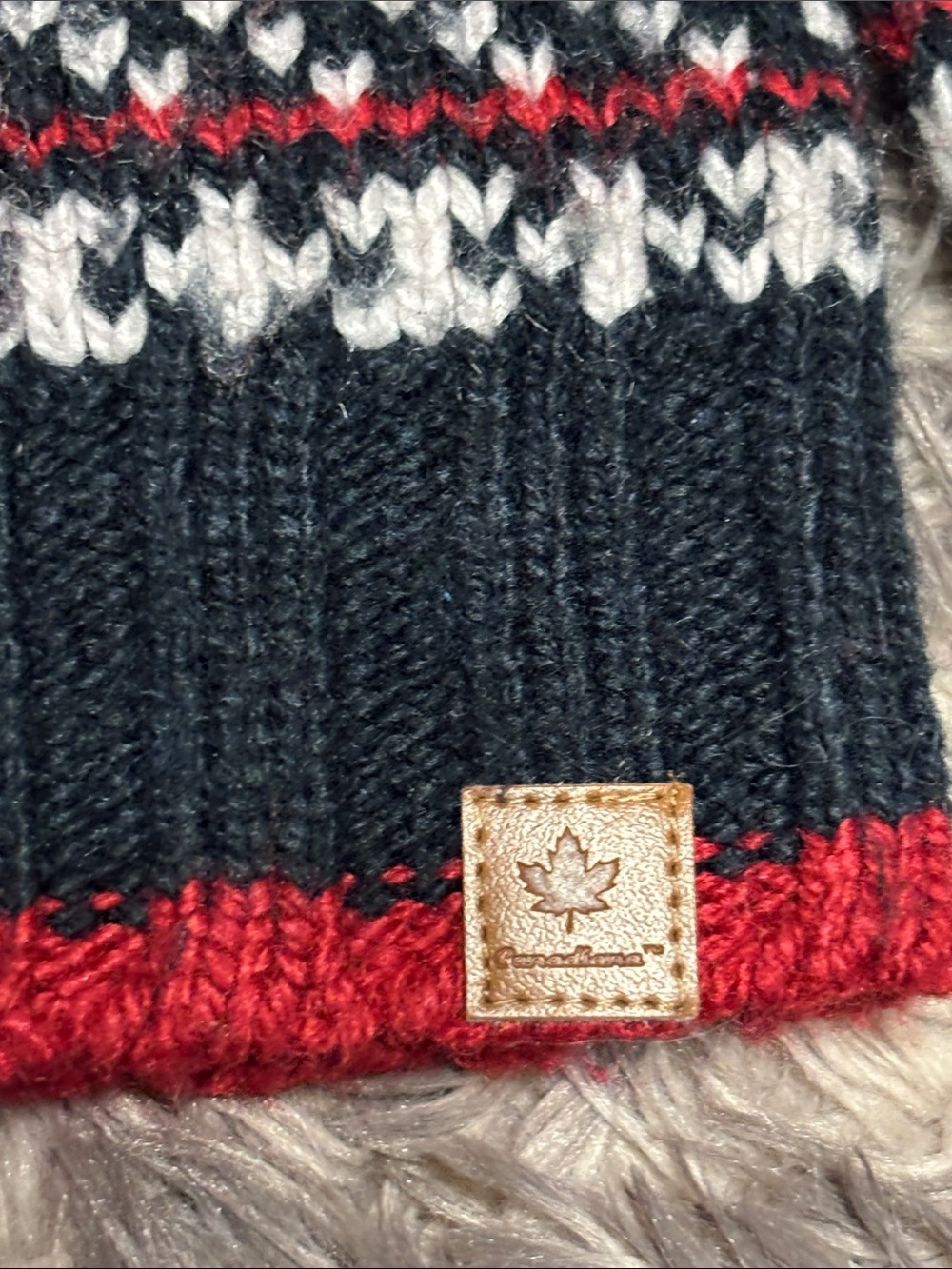 Shawl-Collar Zip Sweater with Red Moose Motif - Navy - Picture 4 of 8